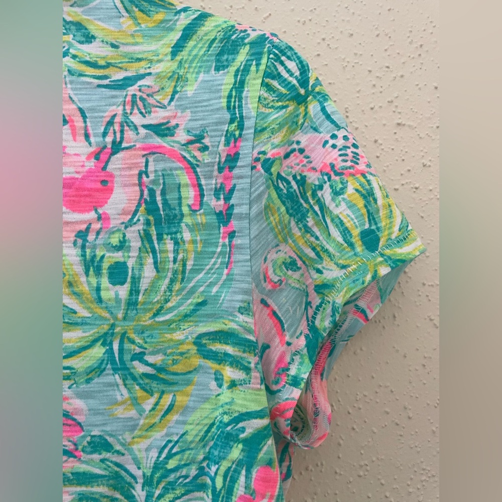 Lilly Pulitzer Women’s Small Etta V-Neck Short Sleeve Seasalt Blue On Parade Top - Picture 10 of 15